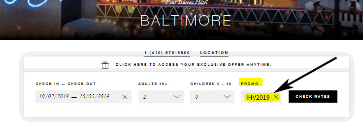 Screen shot showing where to enter promo code for IHV Meeting group rate